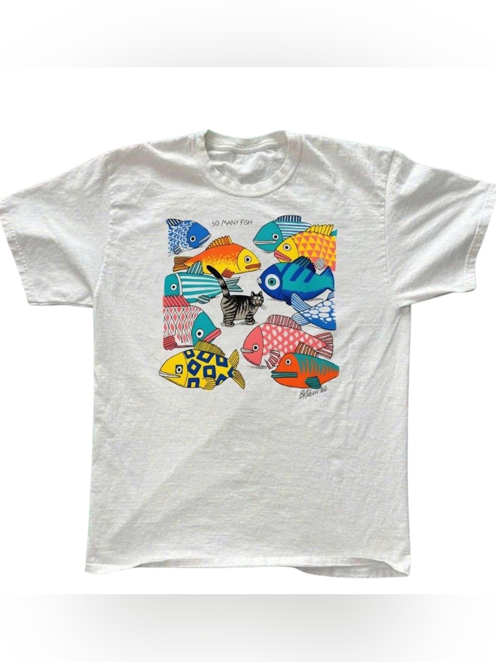White 'So Many Fish' Graphic T-Shirt with Multicolor Fish Print